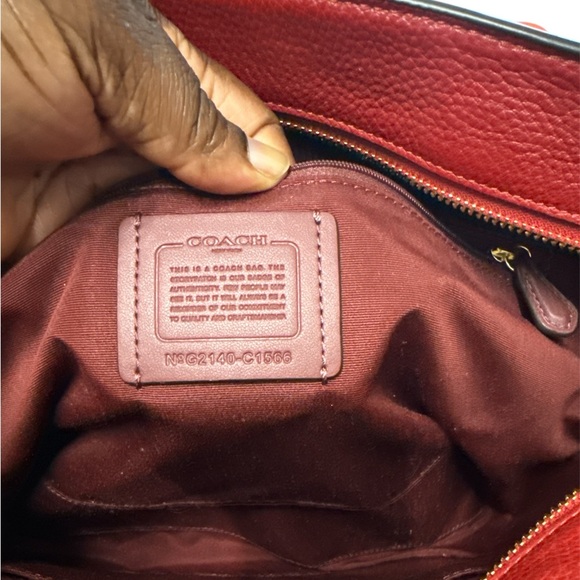 Coach Marlie Red Pebble Leather Tote with Gold Accents - Picture 3 of 9